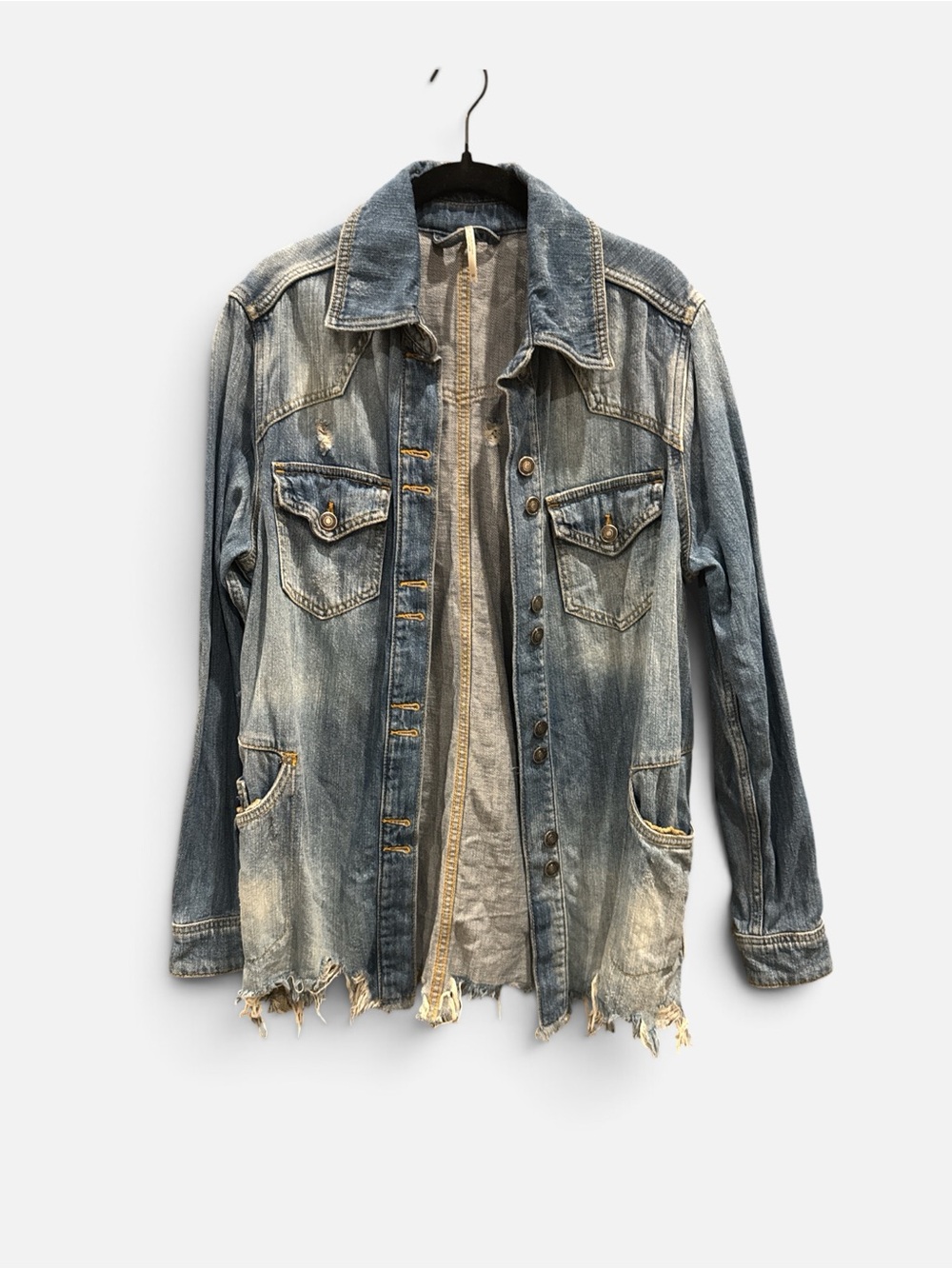Free People Faded Blue Distressed Denim Jacket XS